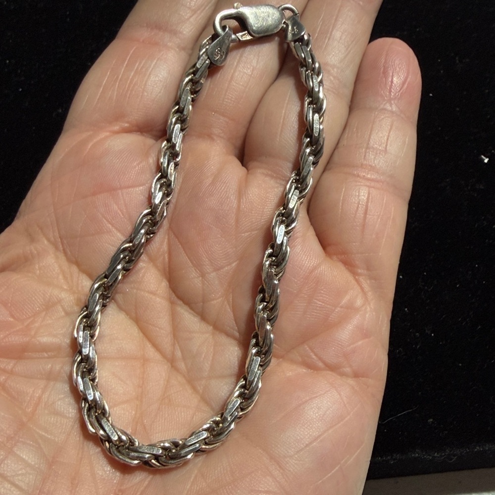 MILOR Italy Unisex Sterling Silver Rope Chain Bracelet 7.5"  (3)